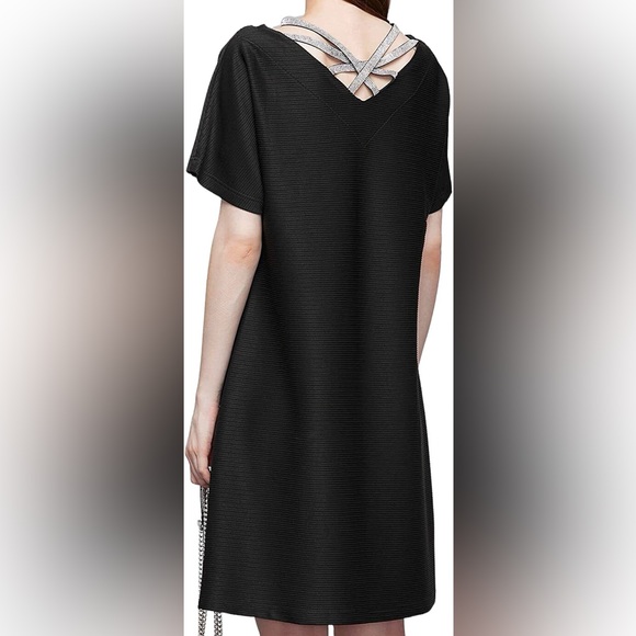 S. DEER Women's Dress Summer Short Sleeve Midi Dress, Casual Loose V-Neck Dress - Picture 4 of 5